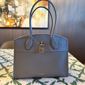 Louis Vuitton Gray Tote with Structured Shape and Gold Hardware
